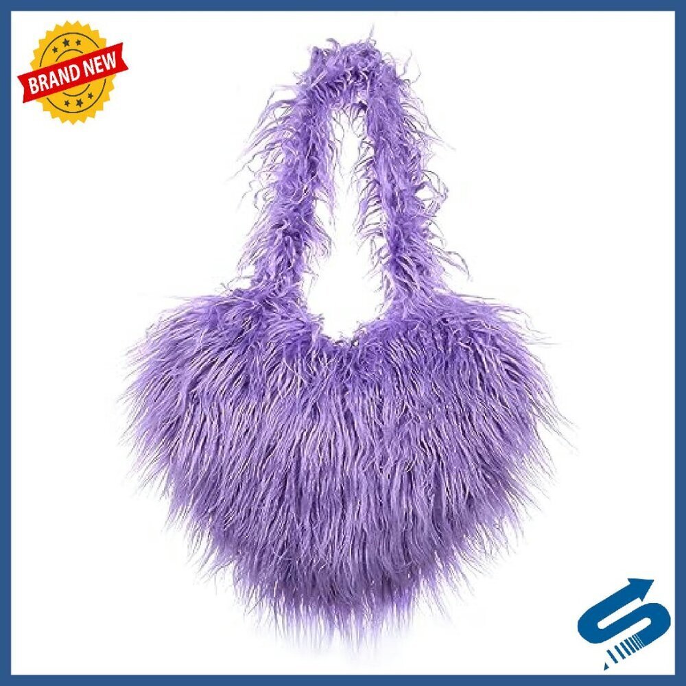 Faux Fur Fleece Shoulder Bag Crossbody Purse Retro Love Shape - Picture 2 of 8
